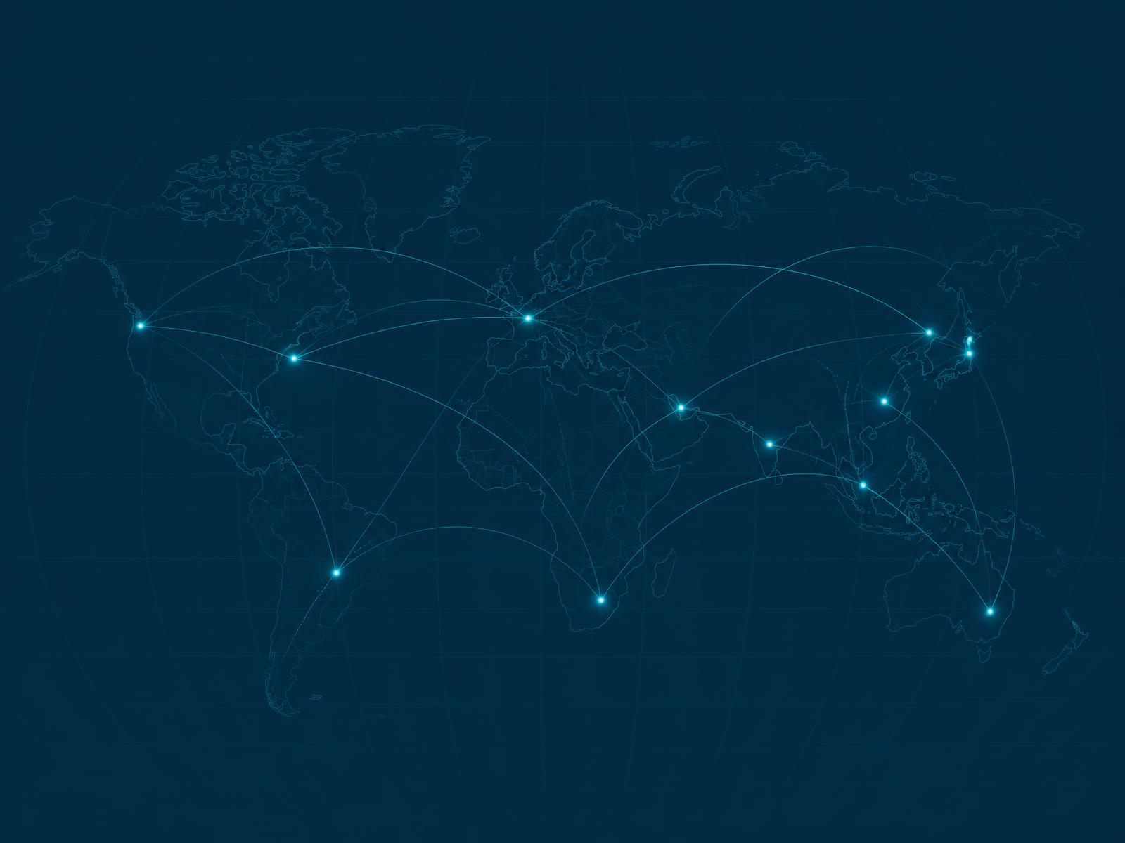 Abstract world map with connecting international flight paths